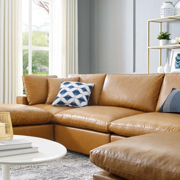 Commix Down Filled Overstuffed Vegan Leather 6-Piece Sectional Sofa Tan ... inside