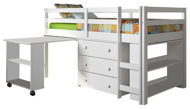 Donco Kids Studying Student Low-Loft Bed, White, Twin - Transitional ... in