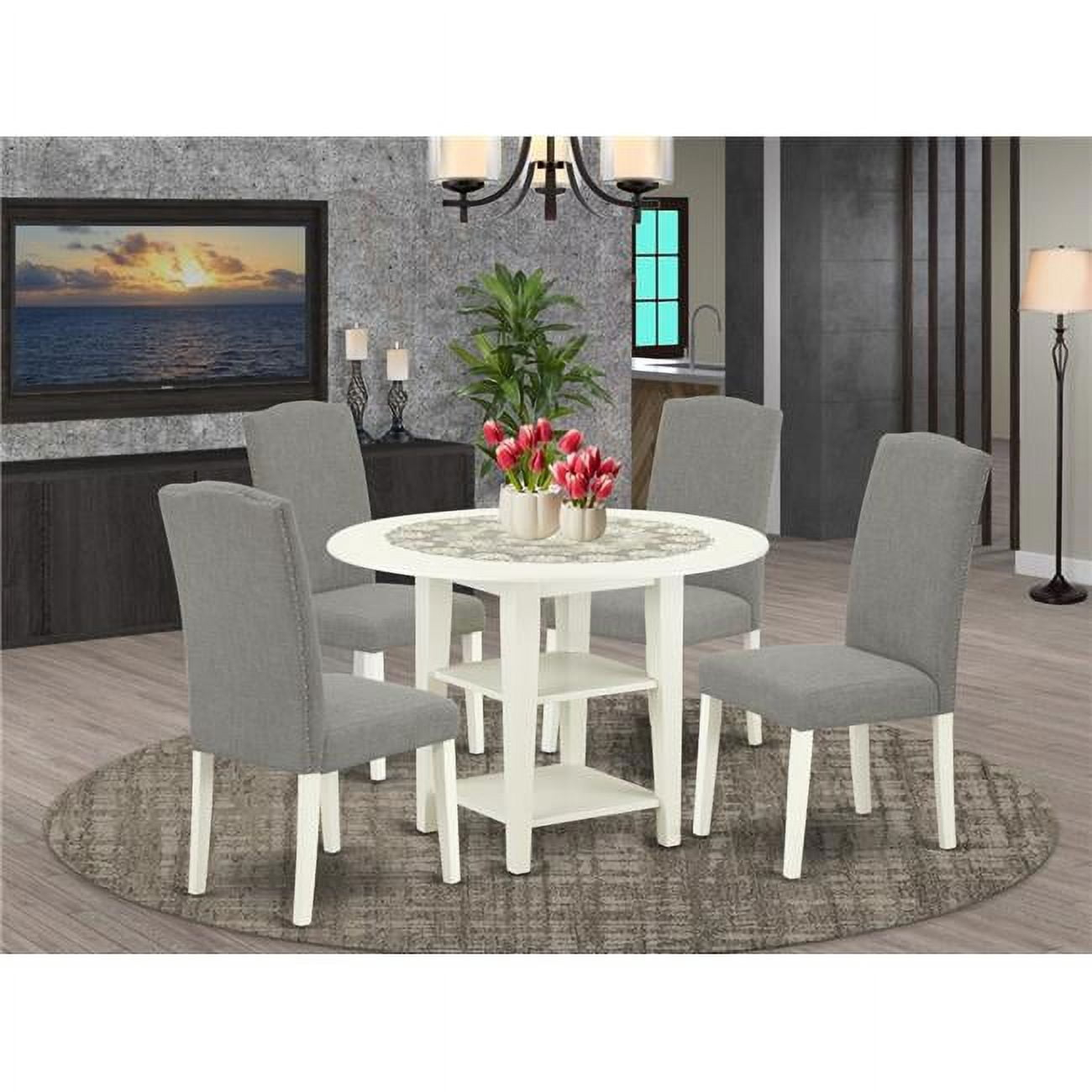 East West Furniture Sudbury 5-Piece Wood Dining Set In Linen White/Dark ... intended for