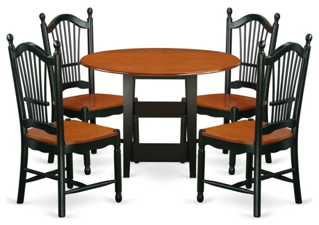 East West Furniture Sudbury 5-Piece Wood Dining Table Set In Black ... for