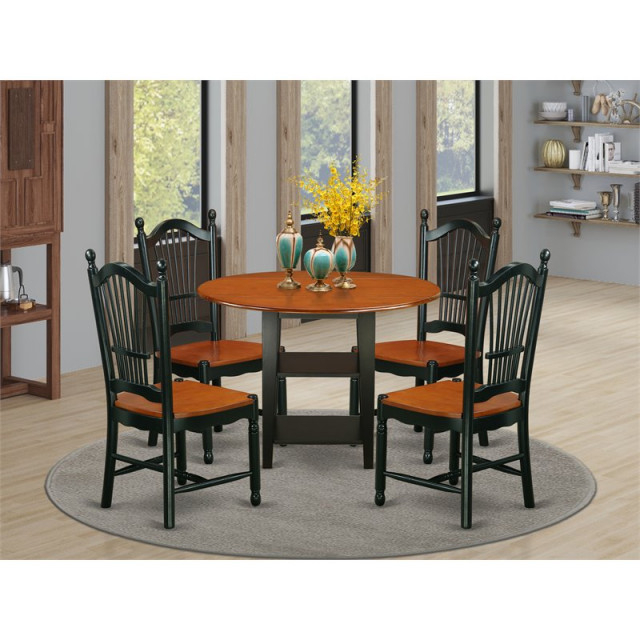 East West Furniture Sudbury 5-Piece Wood Dining Table Set In Black ... in Sudbury Dining Set Styles: Finding the Right Fit for Your Home's Aesthetic