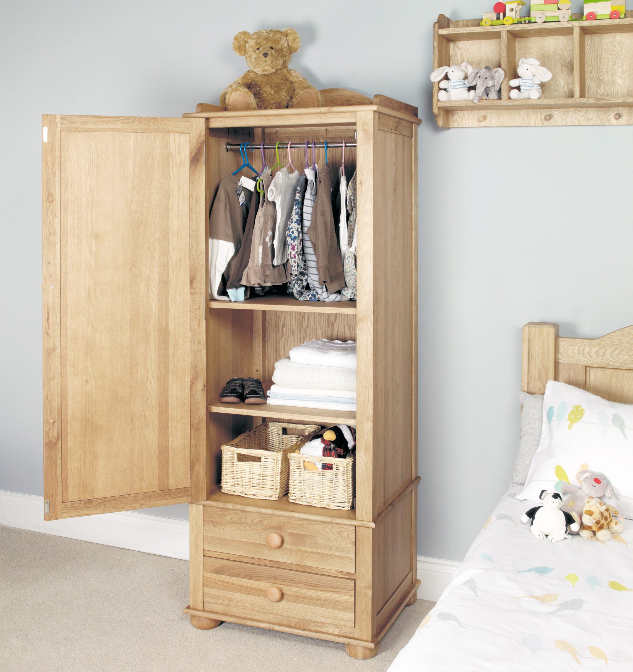 Emily Solid Oak Childrens Single Wardrobe | Baumhaus, Amelie, Haus inside Double Door Wardrobes for Children A Guide to Size and Storage