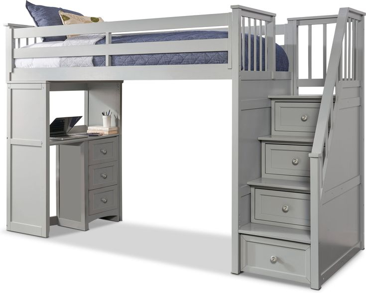 Flynn Twin Loft Bed With Storage Stairs And Desk- Gray | American ... intended for