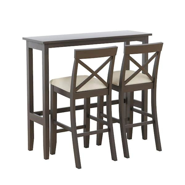 Forclover Farmhouse 3-Piece Dark Brown Walnut Wood Top Bar Table Set ... throughout Caring for Your Dark Brown Walnut Brown Suzi Dining Set A Practical Guide