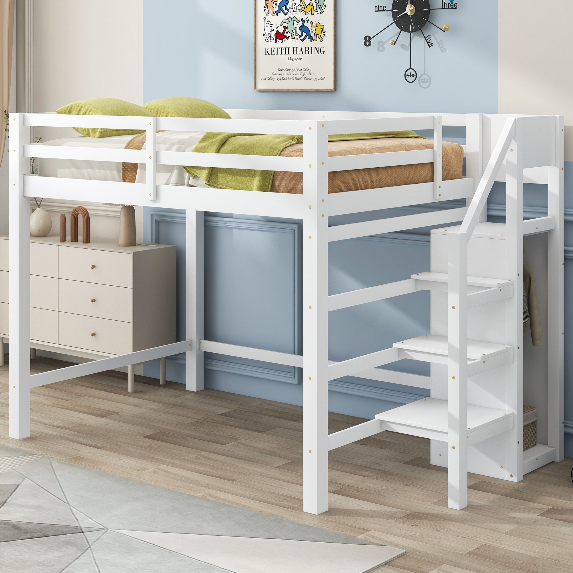 Full Size White Loft Bed With Built-In Storage Wardrobe And Staircase ... with regard to The Ultimate Guide to Choosing the Right Gewnee Wood Full Size Loft Bed with Built-in Wardrobe for Your Needs