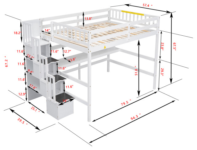 Gewnee Full Size Loft Bed With Built-In Desk - Transitional - Loft Beds ... in Gewnee Loft Bed Assembly Secrets Tips from Experienced Users