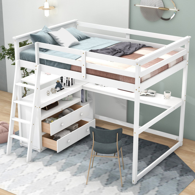 Gewnee Full Size Loft Bed With Desk And Shelves,Two Built-In Drawers ... regarding Beyond Sleeping The Practical Benefits of the Gewnee Built-in Desks