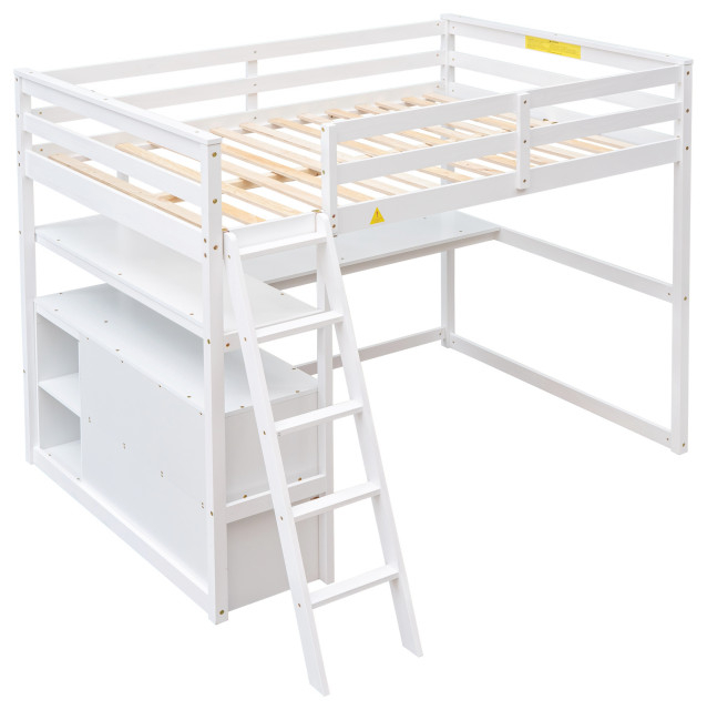 Gewnee Full Size Loft Bed With Desk And Shelves,Two Built-In Drawers ... with regard to