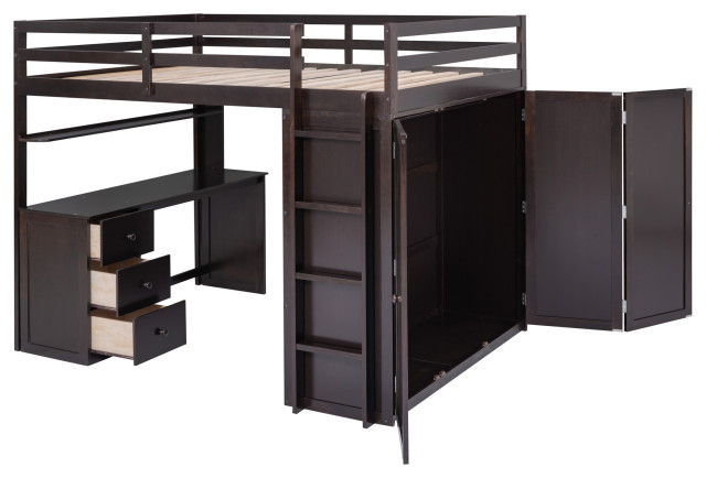 Gewnee Full Size Wood Loft Bed With Drawers,Desk And Wardrobe In ... inside