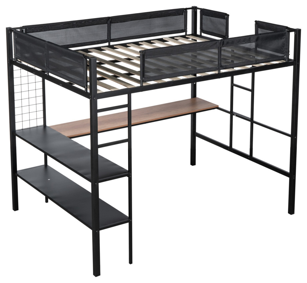 Gewnee Metal Full Size Loft Bed With Desk &Amp; Shelves - Transitional ... for