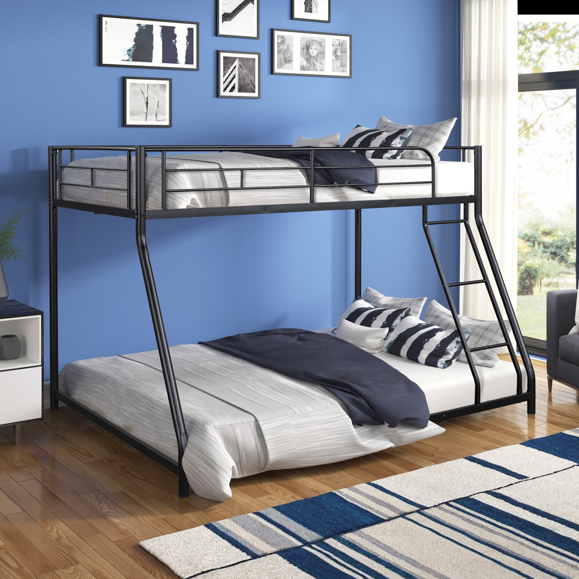 Gewnee Metal Twin Over Full Bunk Bed With Ladder & Safety Guardrail For ... regarding