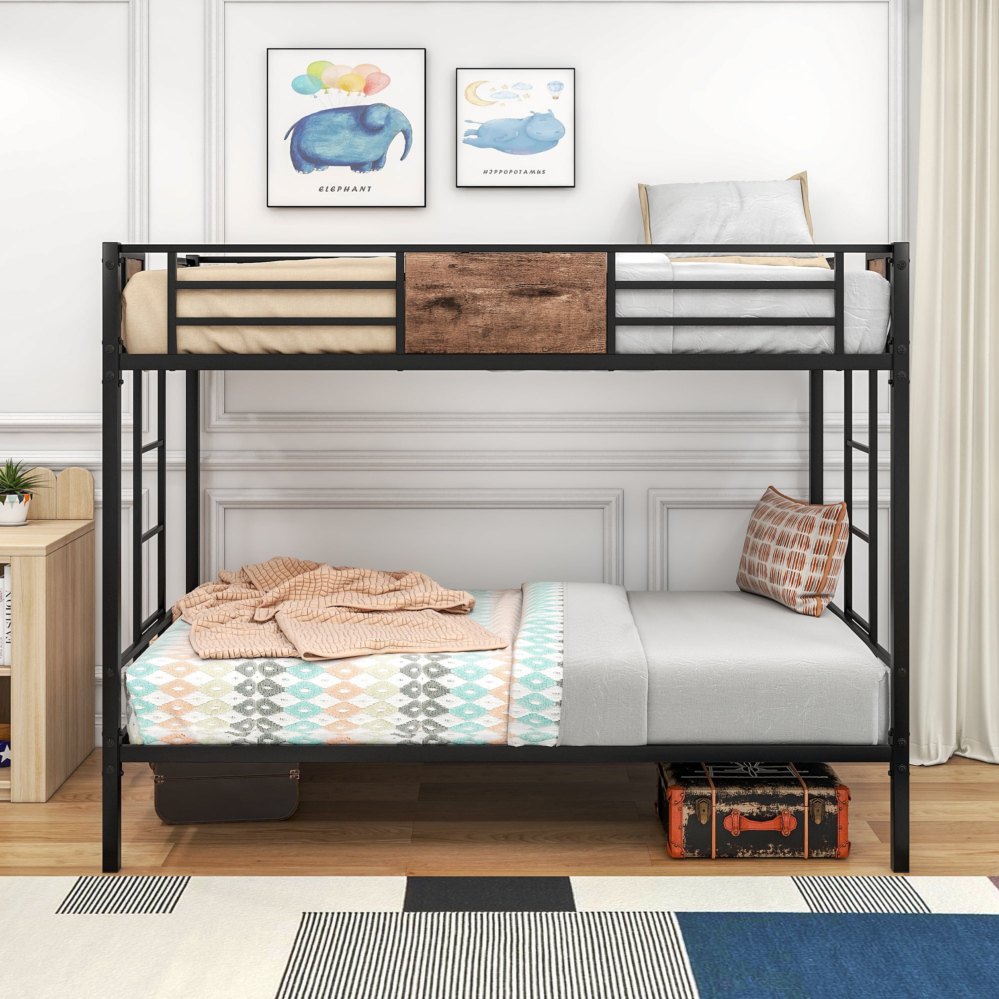 Gewnee Metal Twin Over Twin Bunk Bed,Heavy Duty Bed Frame With Ladder ... for