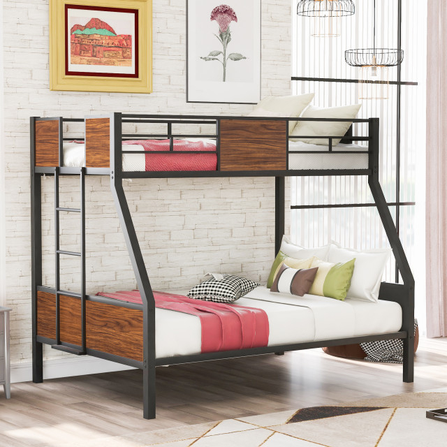 Gewnee Twin Over Full Metal Bunk Bed For Teens In Brown - Transitional ... pertaining to The Ultimate Guide to Gewnee Twin Over Twin Metal Bunk Bed Accessories
