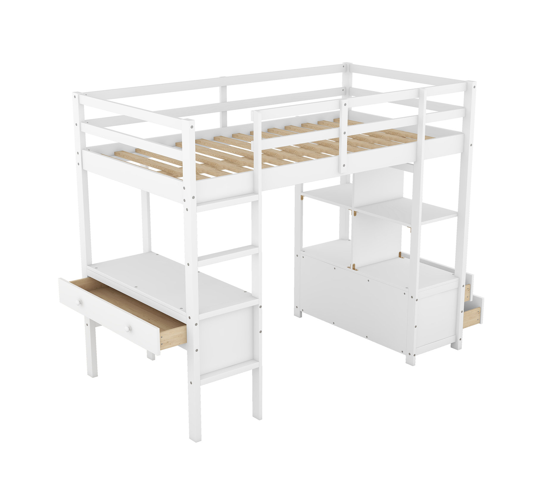 Gewnee Twin Size Loft Bed With Built-In Desk With Two Drawers ... in