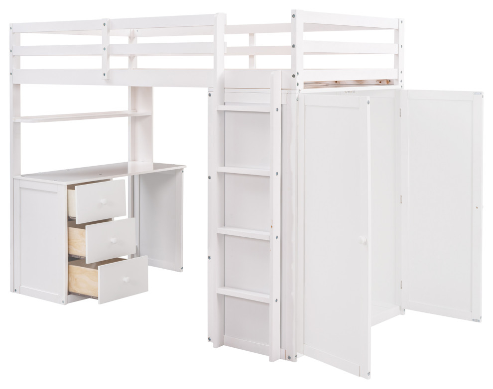 Gewnee Twin Size Wood Loft Bed With Drawers,Desk And Wardrobe In White ... with Choosing the Right Bed A Comprehensive Look at the Gewnee Wood Twin Loft Bed in White