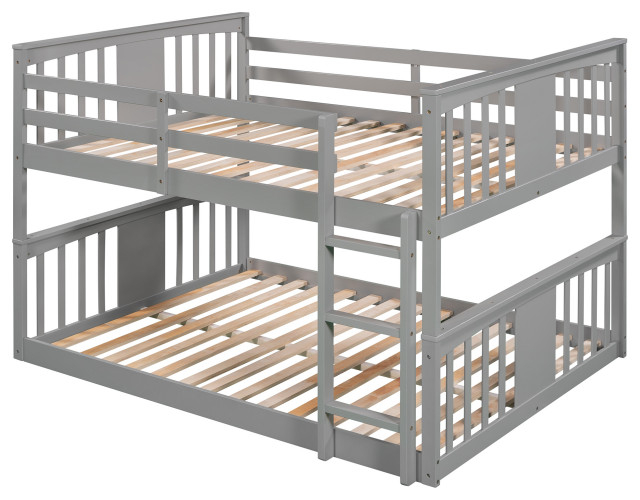 Gewnee Wood Full Over Full Bunk Bed With Ladder In Gray - Transitional ... intended for