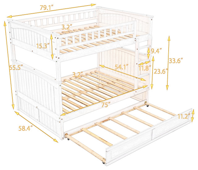 Gewnee Wood Full Over Full Bunk Bed With Twin Trundle In White ... inside