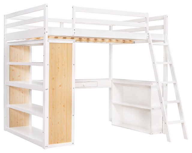 Gewnee Wood Full Size Loft Bed With Ladder And Desk In White ... with Choosing the Right Gewnee Wood Loft Bed for Your Needs Key Considerations