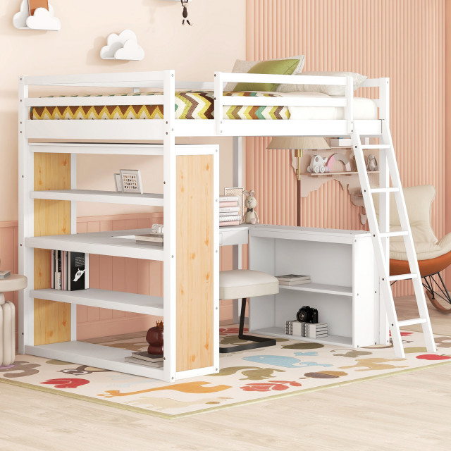 Gewnee Wood Full Size Loft Bed With Ladder And Desk In White ... within Choosing the Right Gewnee Wood Loft Bed for Your Needs Key Considerations