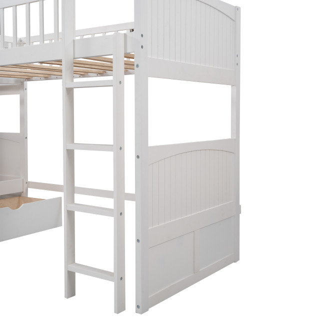Gewnee Wood Twin Bunk Bed With Loft Bed And Drawers In White ... throughout Gewnee Wood Bunk Beds Long Term Value and Investment Considerations