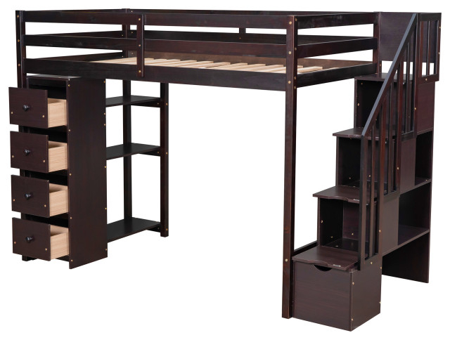 Gewnee Wood Twin Loft Bed With Storage Drawers And Stairs In Espresso ... for Choosing the Right Gewnee Wood Loft Bed for Your Needs Key Considerations