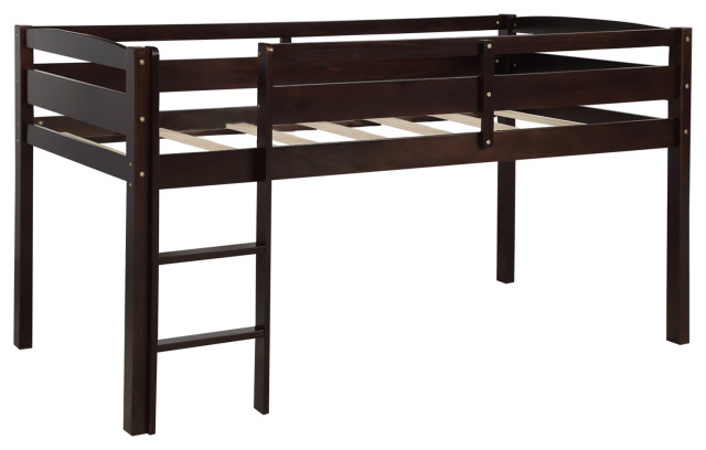 Gewnee Wood Twin Low Loft Bed With Ladder In Espresso - Transitional ... for Gewnee Loft Bed Assembly Secrets Tips from Experienced Users