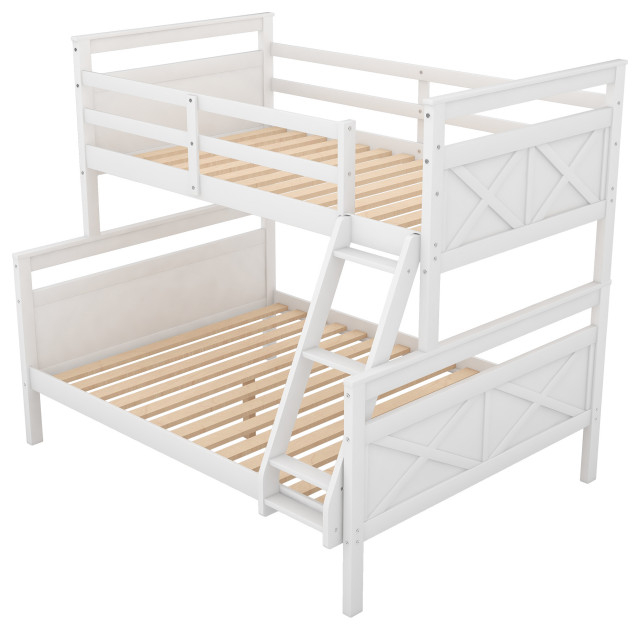 Gewnee Wood Twin Over Full Bunk Bed With Ladder In White - Transitional ... intended for