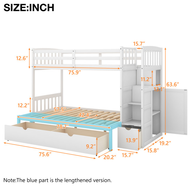 Gewnee Wood Twin Over Full Convertible Bunk Bed In White - Transitional ... inside Gewnee Wood Bunk Beds Long Term Value and Investment Considerations