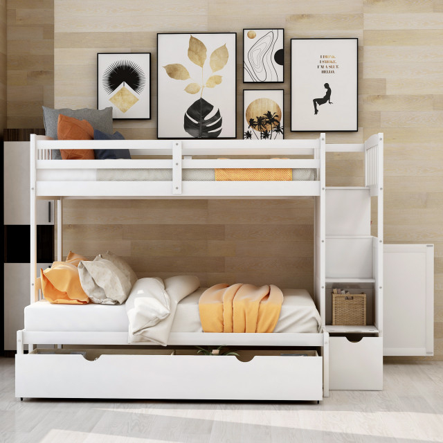 Gewnee Wood Twin Over Full Convertible Bunk Bed In White - Transitional ... regarding Gewnee Wood Bunk Beds Long Term Value and Investment Considerations