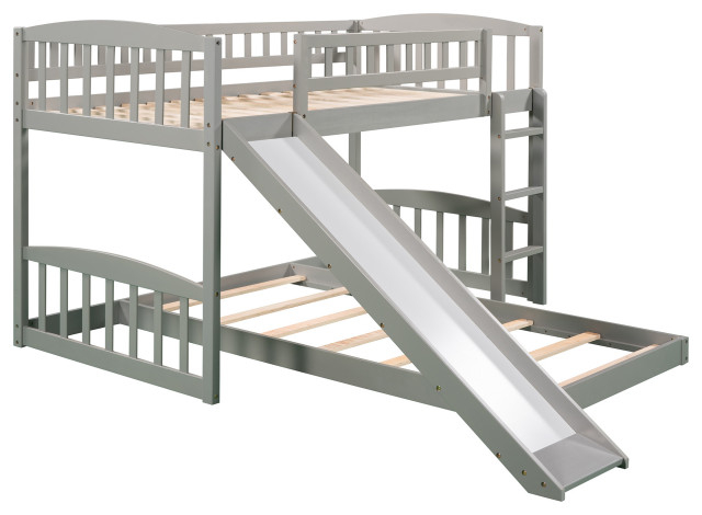 Gewnee Wood Twin Over Twin Bunk Bed With Slide And Ladder In Gray ... in Gewnee Wood Bunk Beds Long Term Value and Investment Considerations