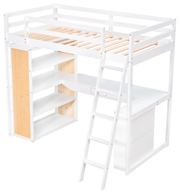 Gewnee Wood Twin Size Loft Bed With Ladder And Desk In White ... within Choosing the Right Bed A Comprehensive Look at the Gewnee Wood Twin Loft Bed in White