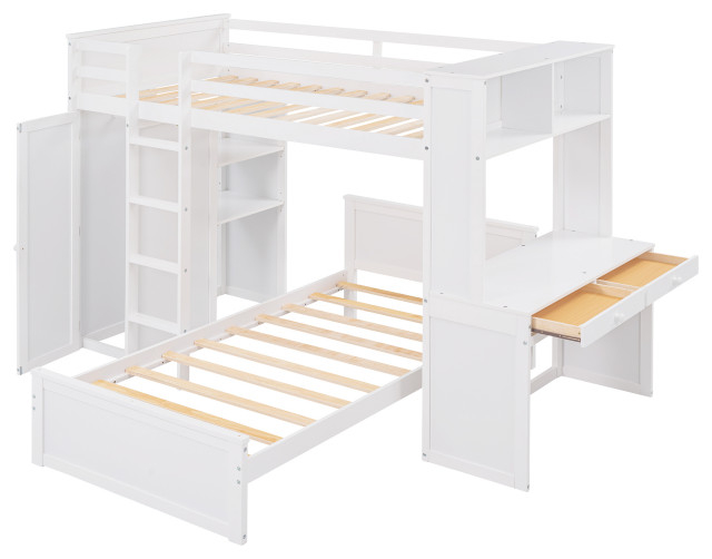 Gewnee Wood Twin Size Loft Bed With Platform Bed And Wardrobe In White ... within Choosing the Right Bed A Comprehensive Look at the Gewnee Wood Twin Loft Bed in White