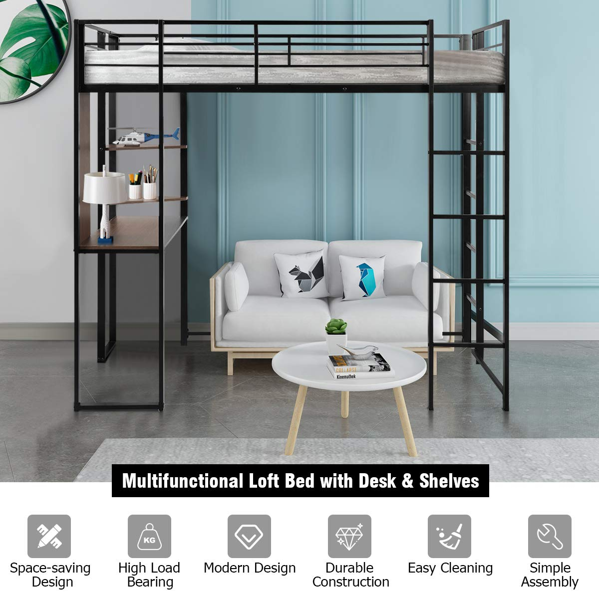 Giantex Metal Loft Bed Frame With 2 Ladders, Space-Saving Bunk Bed With ... intended for