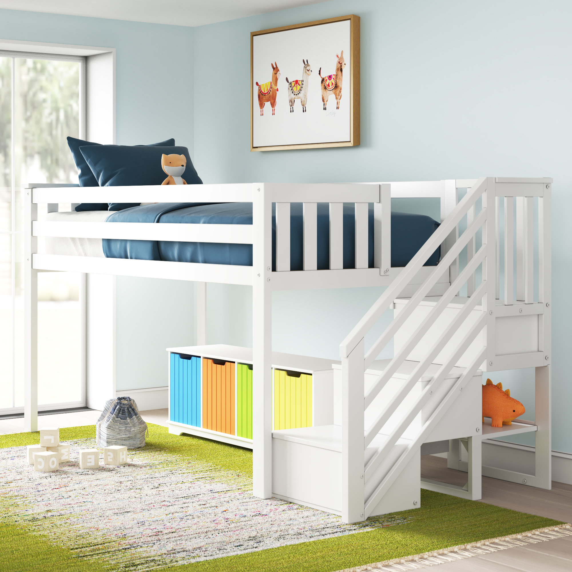 Harriet Bee Kittitas Twin Solid Wood Loft Bed With Shelves By Harriet ... with