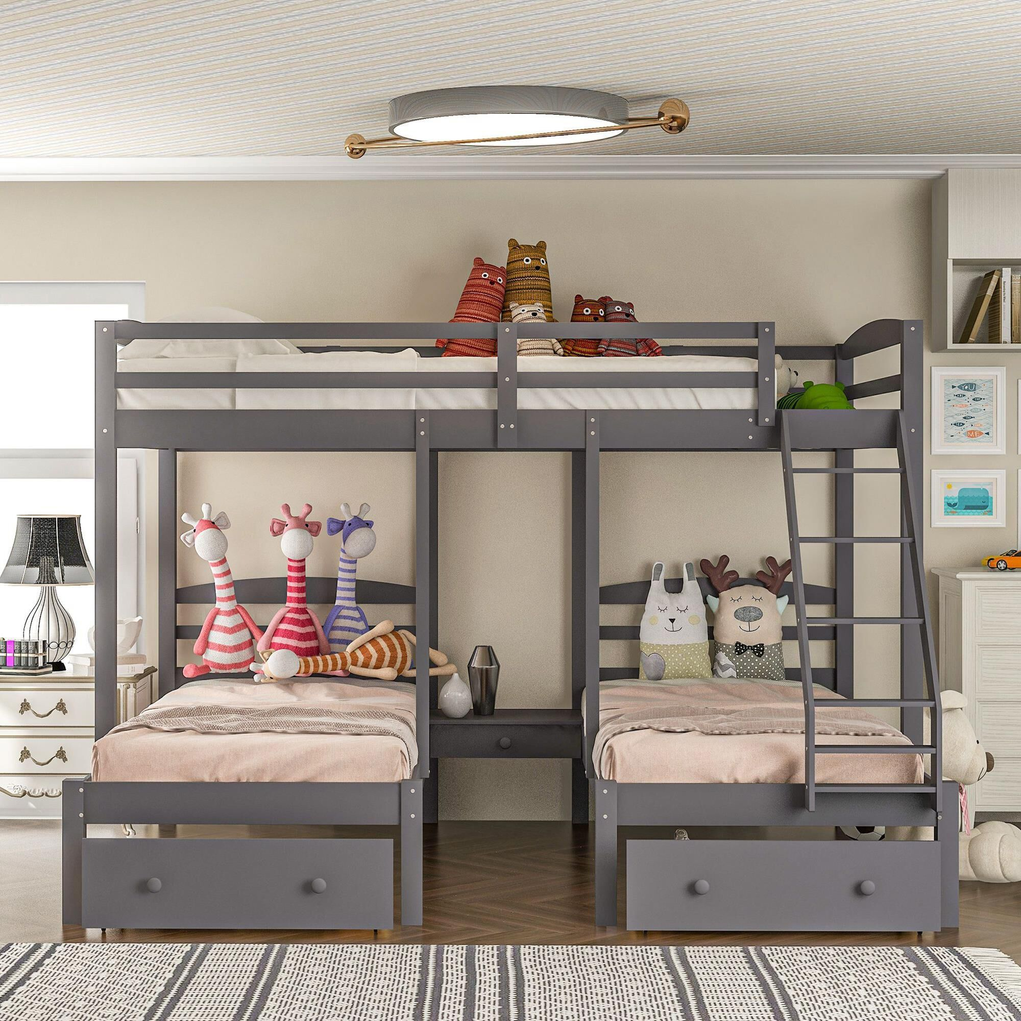 Hearth And Haven Jaxson Full Over Twin Bunk Bed With Storage In Gray ... regarding