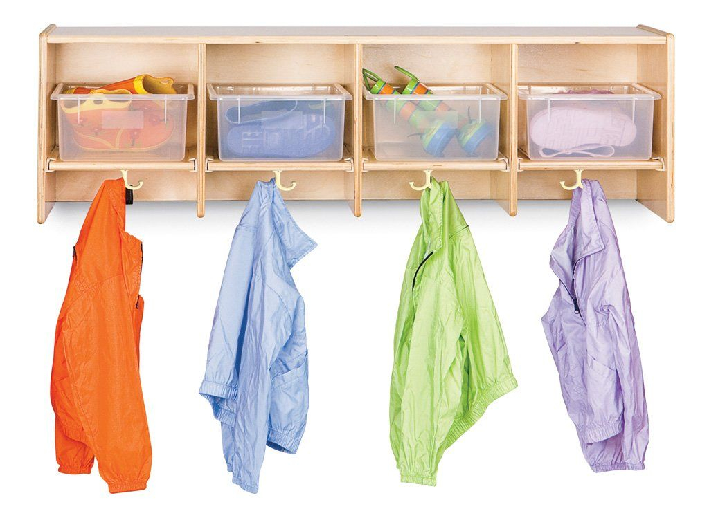 Jonti-Craft® 4 Section Wall Mount Coat Locker - With Clear Tubs | Wood ... in