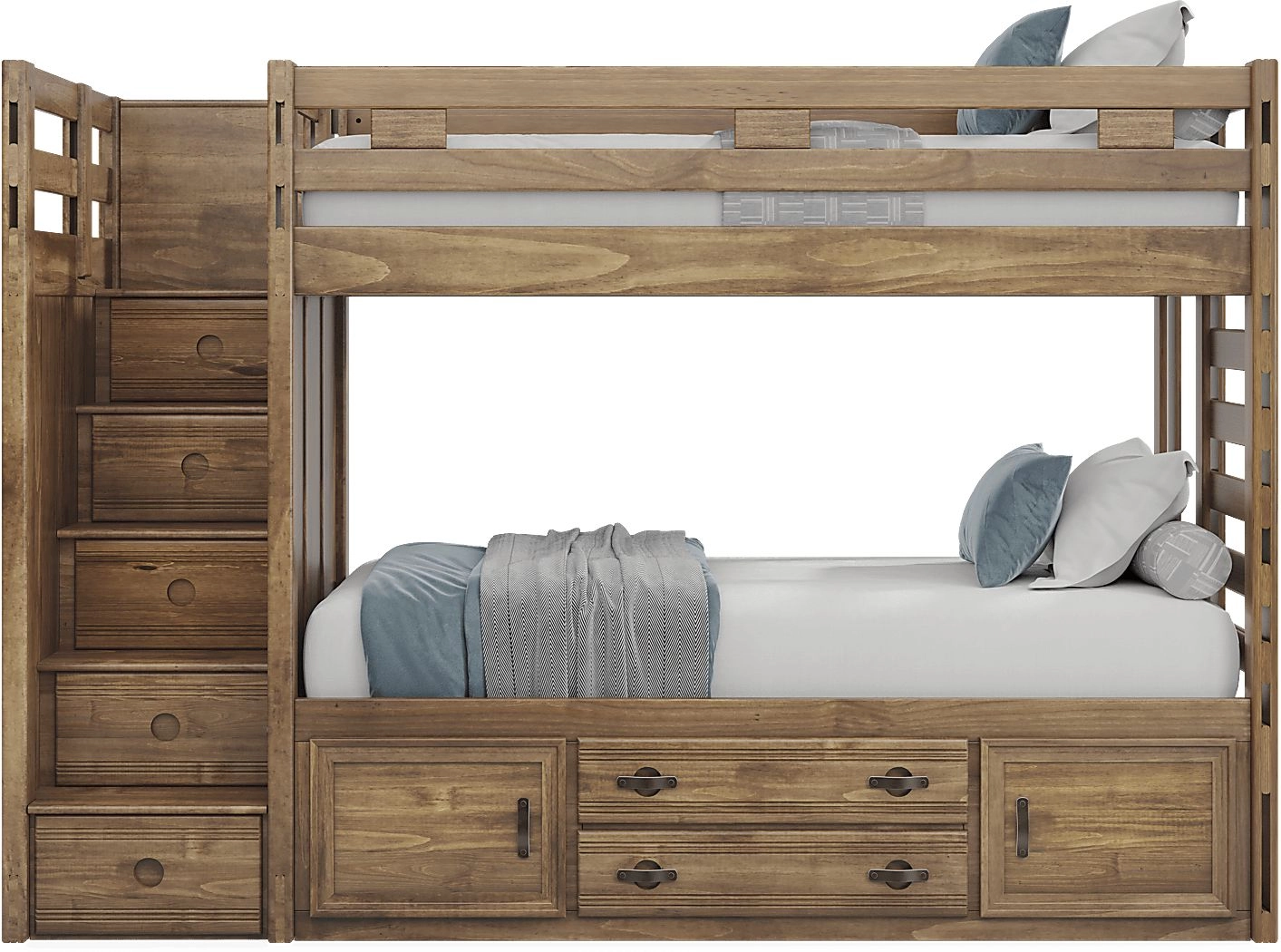 Kids Creekside 2.0 Chestnut Twin/Twin Step Bunk Bed With Storage Rail pertaining to