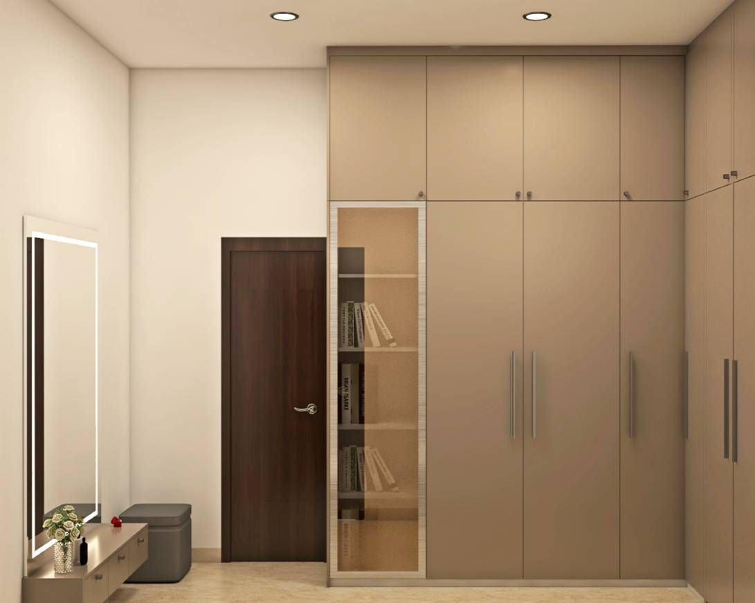 L-Shaped Modern Wardrobe With Loft Section | Livspace intended for Natural Wood Color Wardrobe and Drawer Cabinet Combinations: Designing for Function and Aesthetics