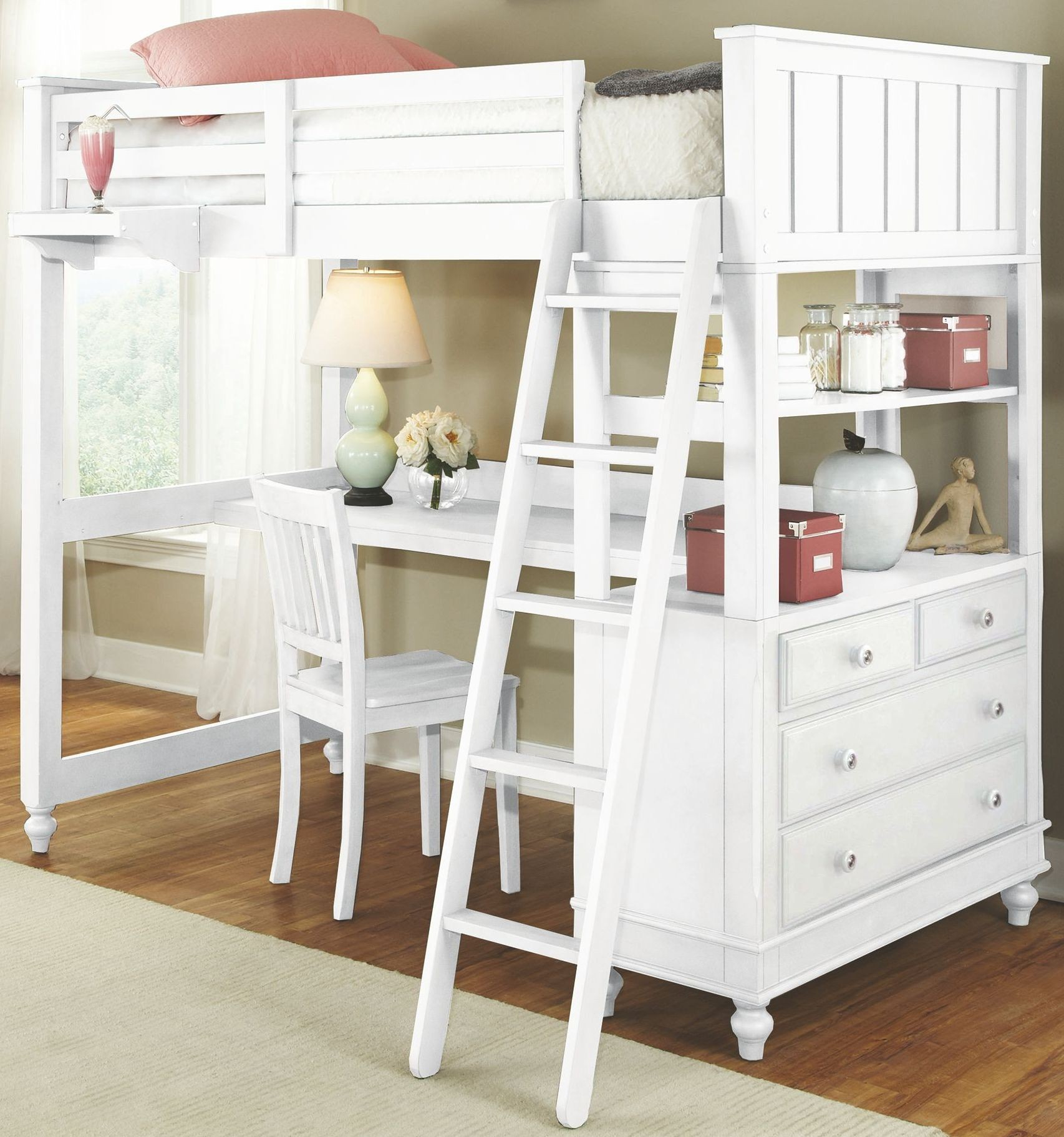 Lake House White Twin Loft Bed With Desk, 1040Nd, Ne Kids inside