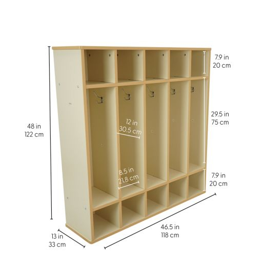 Laminate 5-Section Coat Locker - Almond/Maple inside
