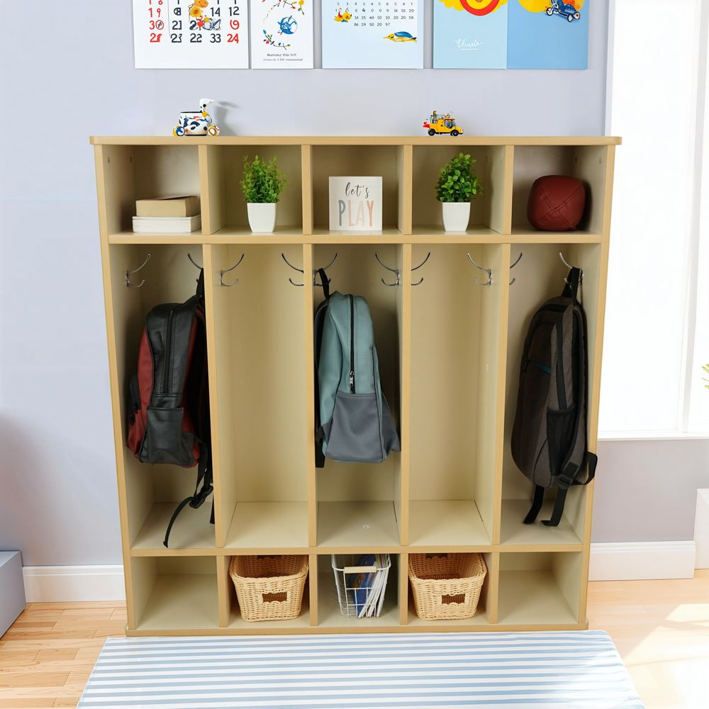 Laminate 5-Section Coat Locker - Almond/Maple within