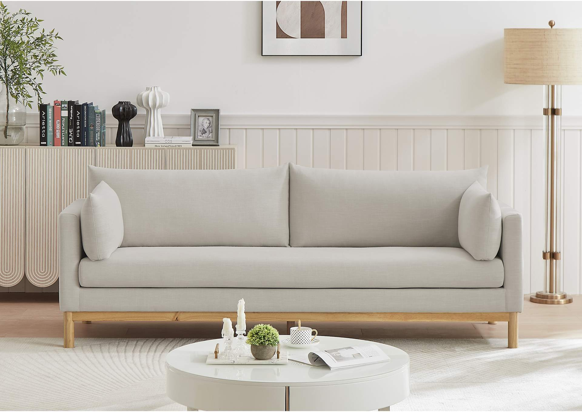 Langham Beige Linen Textured Fabric Sofa for
