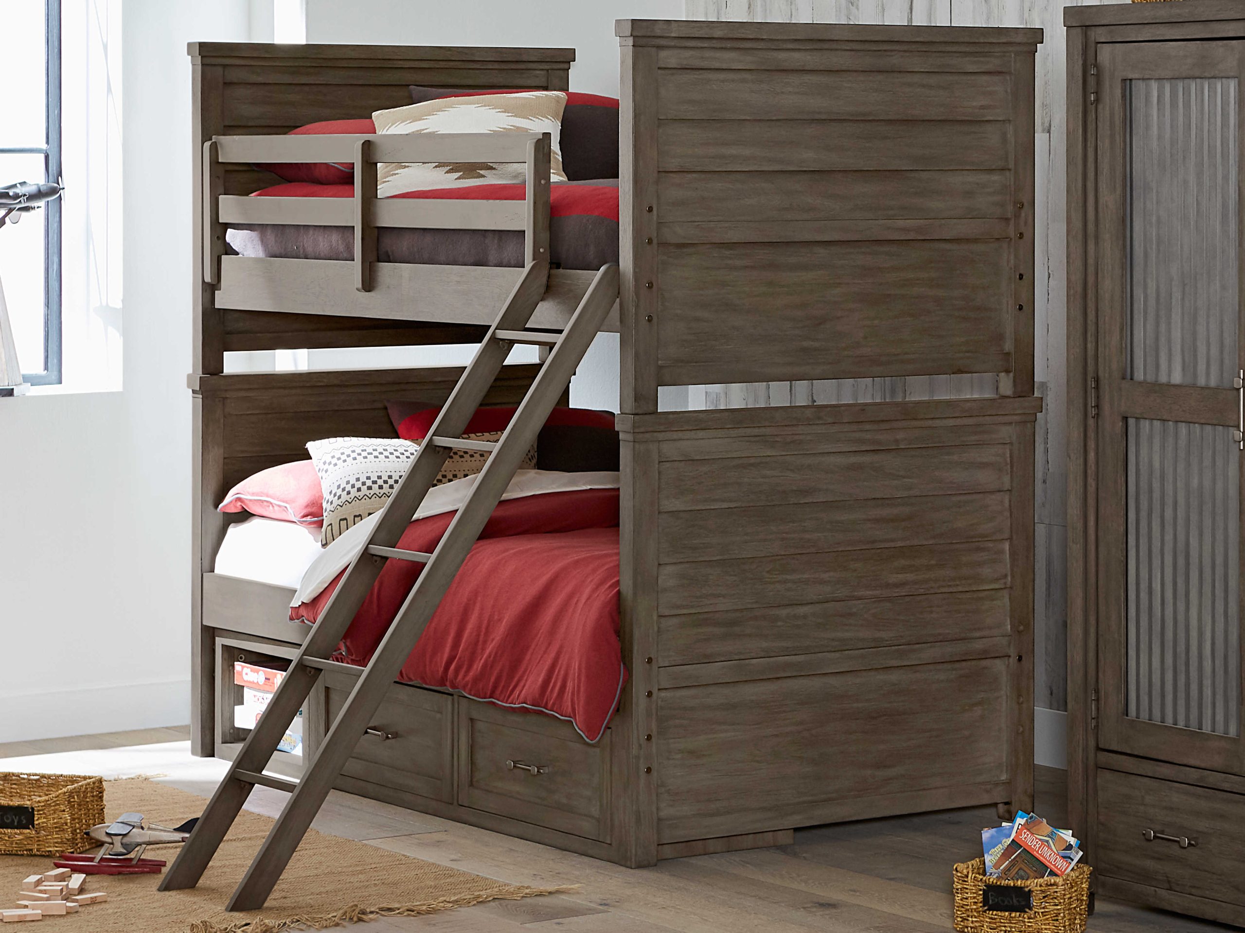 Legacy Classic Bunkhouse Aged Barnwood Brown Acacia Wood Twin Bunk Bed ... within