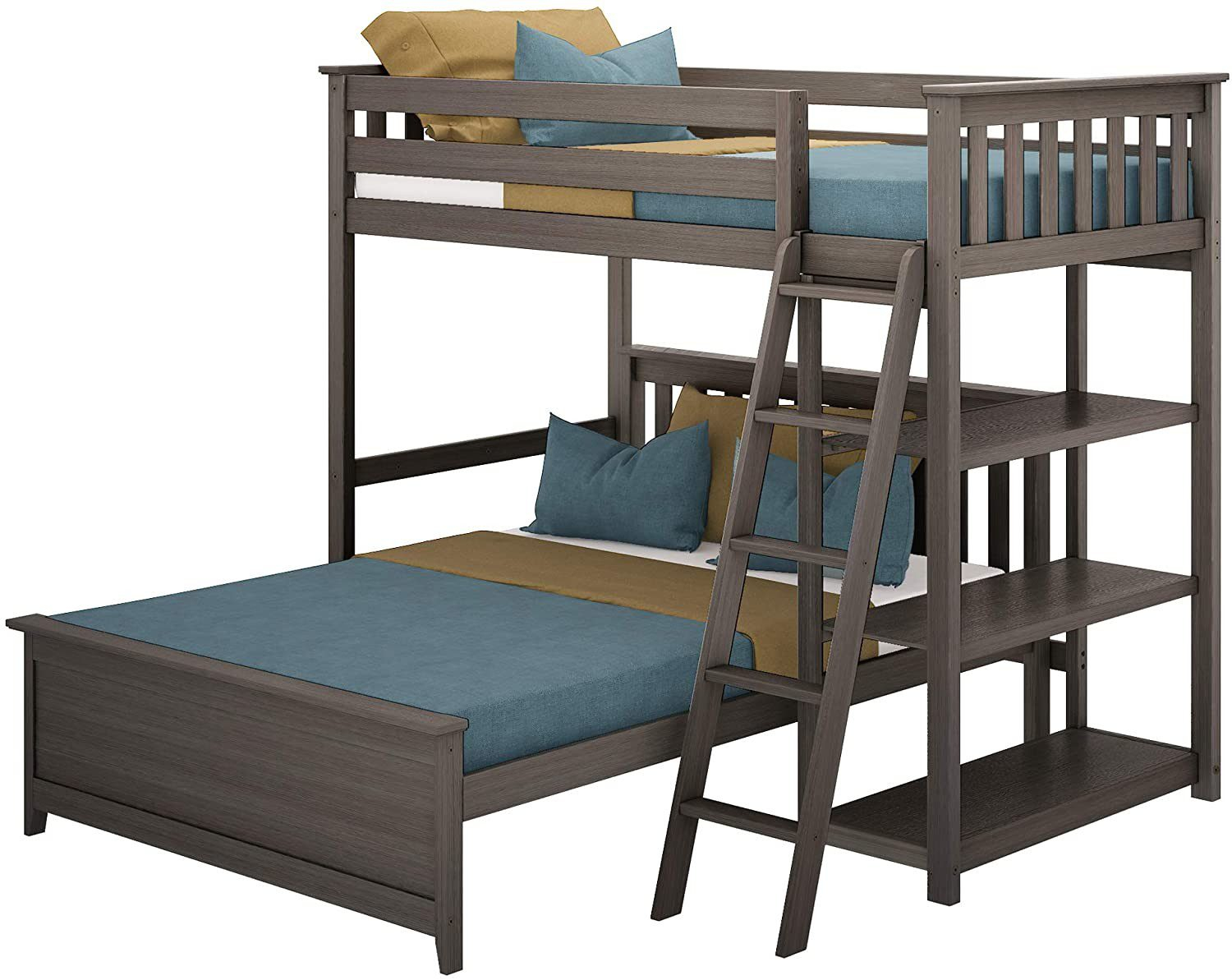 Max & Lily Twin Over Full L-Shaped Bunk Bed W/Bookcase, Clay regarding