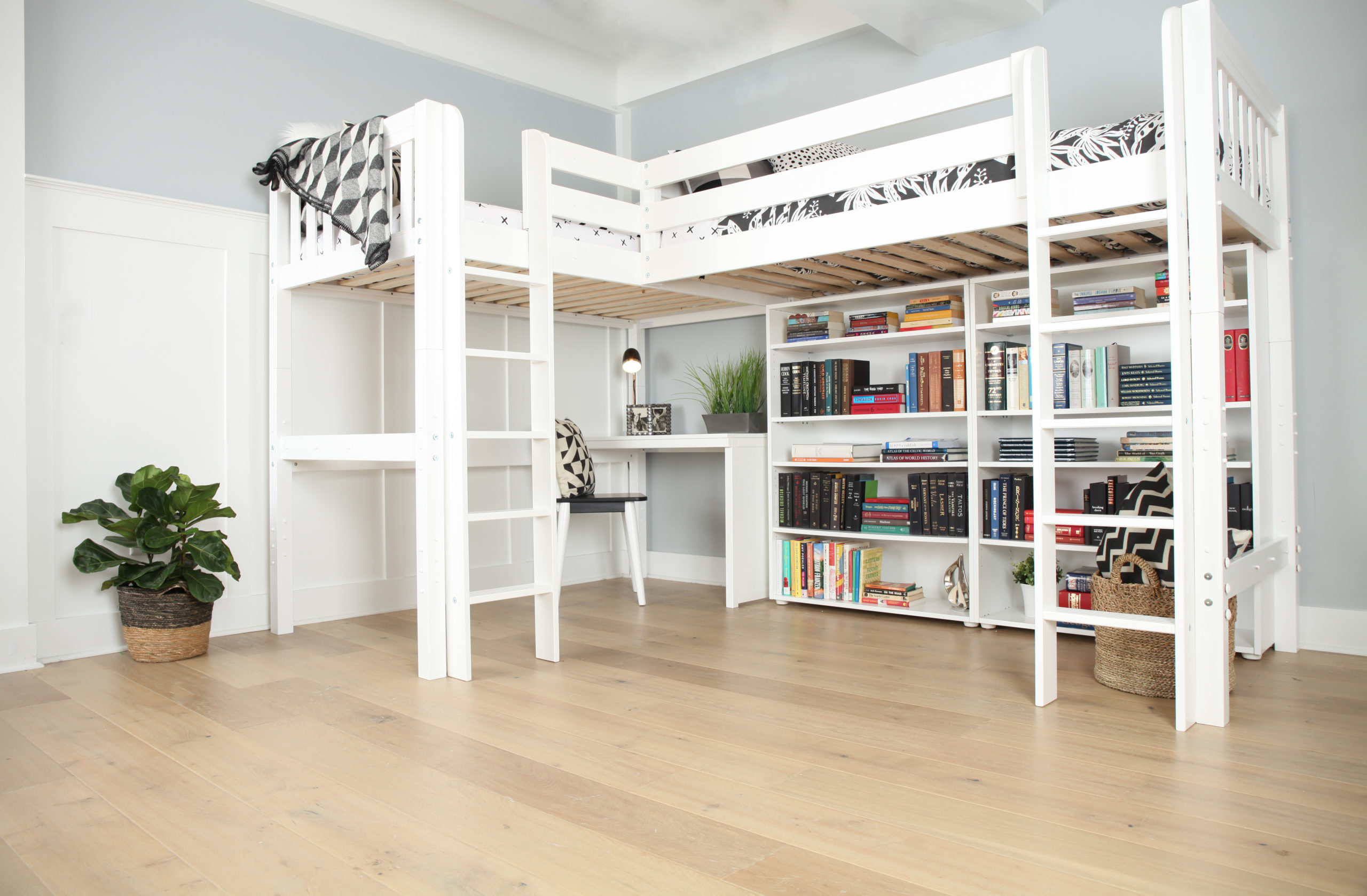 Maxtrix Twin High Corner Loft Bed (White, Natural And Chestnut) - Kids ... for