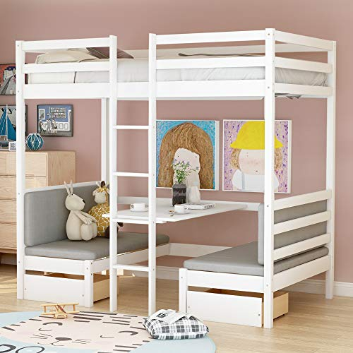 Merax Twin Loft Bed With Desk, Futon Bunk Bed With Desk And Storage ... for