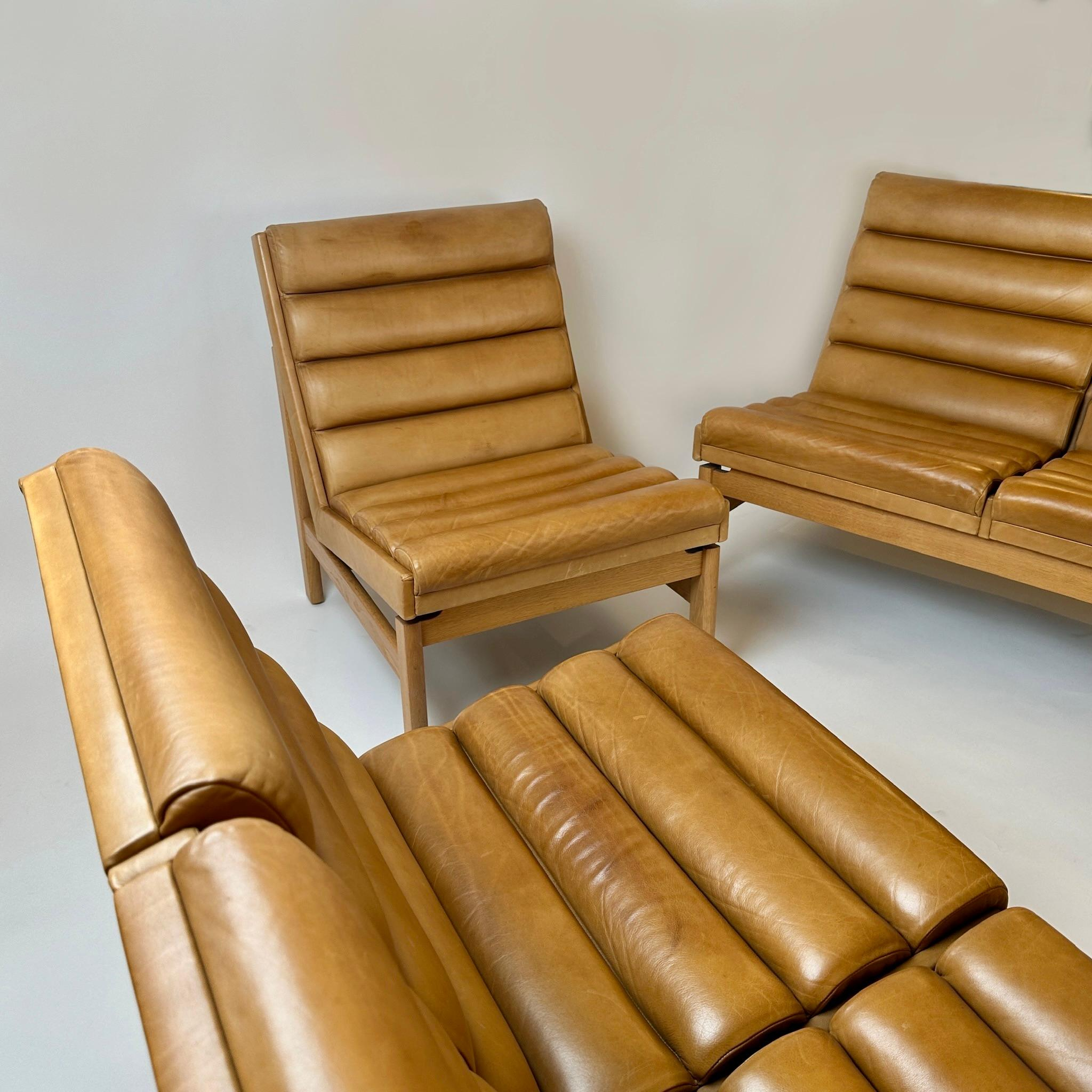 Mid-Century Modern Pair Of Swedish Oak And Cognac Leather Sofas By K. E ... pertaining to