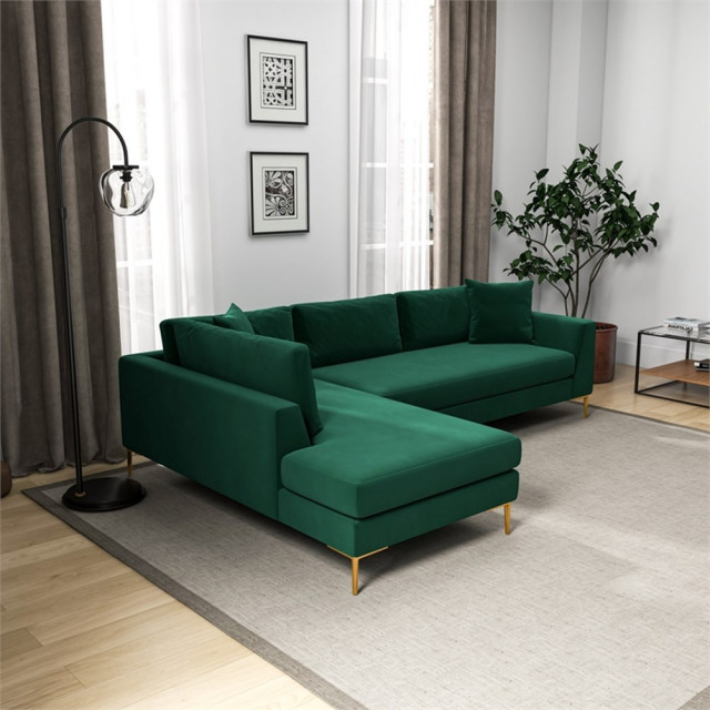 Mila Green Velvet Modern Living Room Corner Sectional Couch ... pertaining to Maximizing Space with a Corner Sectional Couch in Your Home