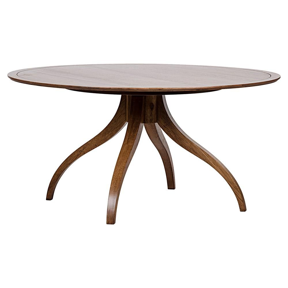 Noir Vera Mid Century Dark Brown Walnut Round Dining Table - 60"W ... with