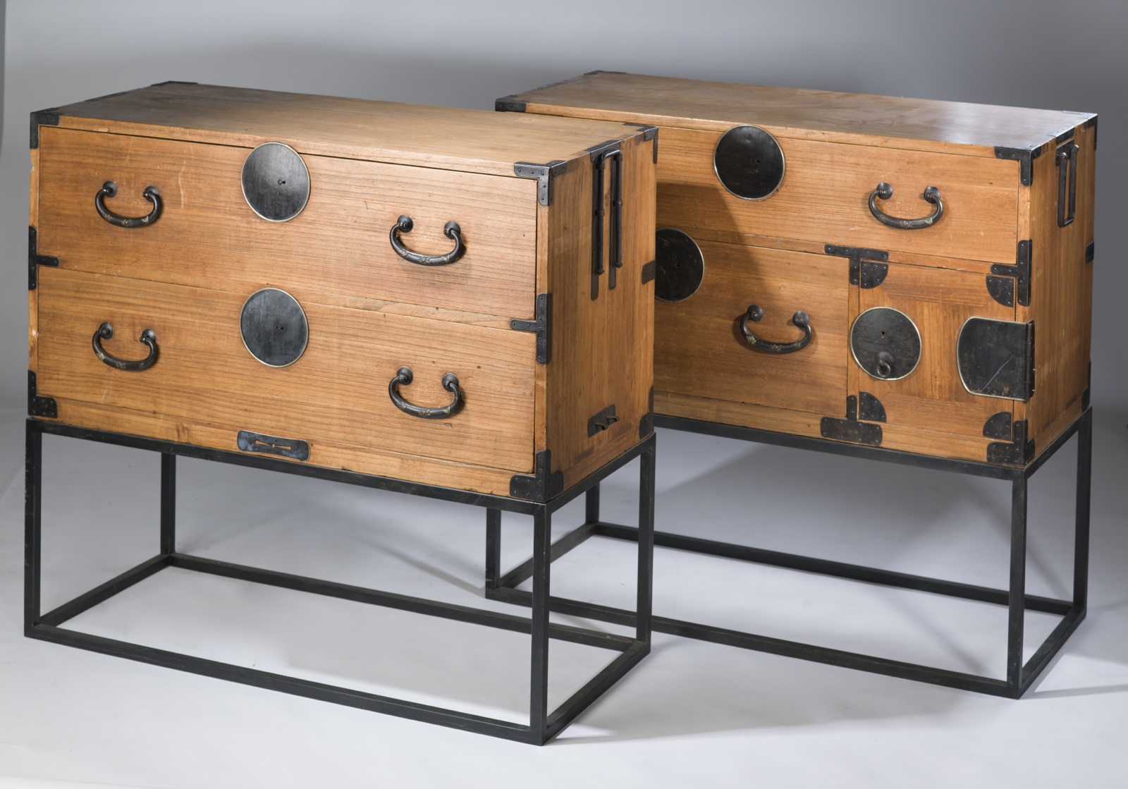 Pair Of Antique Korean Wooden Chests Of Drawers On Modern Iron Stands ... with regard to